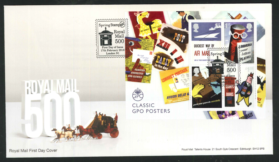 2016 - Royal Mail 500 Years First Day Cover Mini Sheet - Stampex London N1 Postmark
